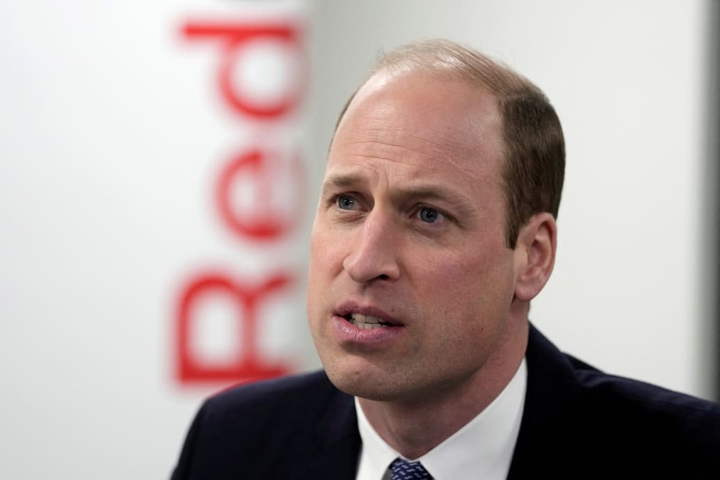 Britain's William, Prince of Wales, listens as he visits the British Red Cross at its headquarters in London, Britain, February 20, 2024.
