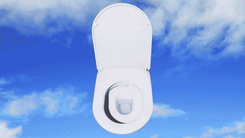image of toilet bowl moving left to right in midair with cloud background vacuum faa scott somerfeldt brigham young byu sound acoustics flush