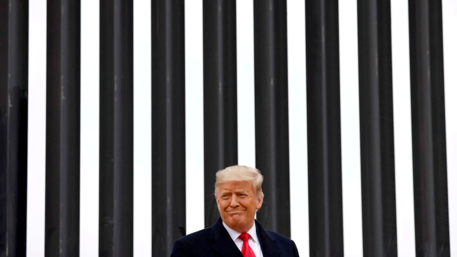 U.S. President Donald Trump visits the U.S.-Mexico border wall, in Alamo, Texas, U.S., January 12, 2021.