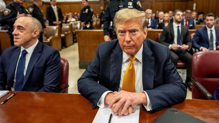 Former U.S. President Donald Trump sits for his trial at the Manhattan Criminal Court in New York City, U.S., May 21, 2024.