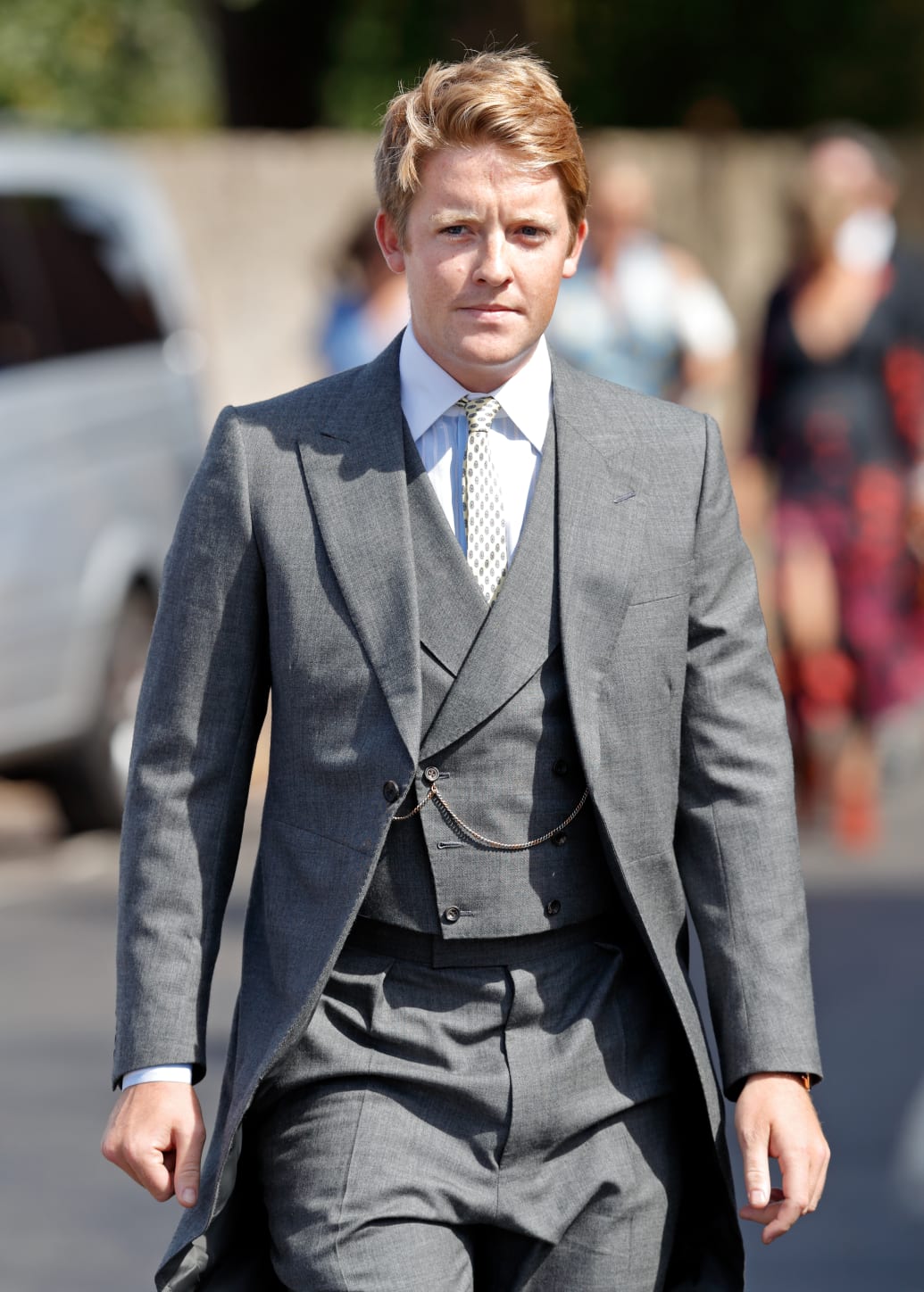 Hugh Grosvenor, Duke of Westminster attends the wedding of Charlie van Straubenzee and Daisy Jenks at the church of St Mary the Virgin on August 4, 2018 in Frensham, England.