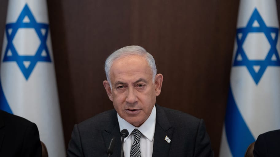 Israeli Prime Minister Benjamin Netanyahu chairs the weekly cabinet meeting in Jerusalem.