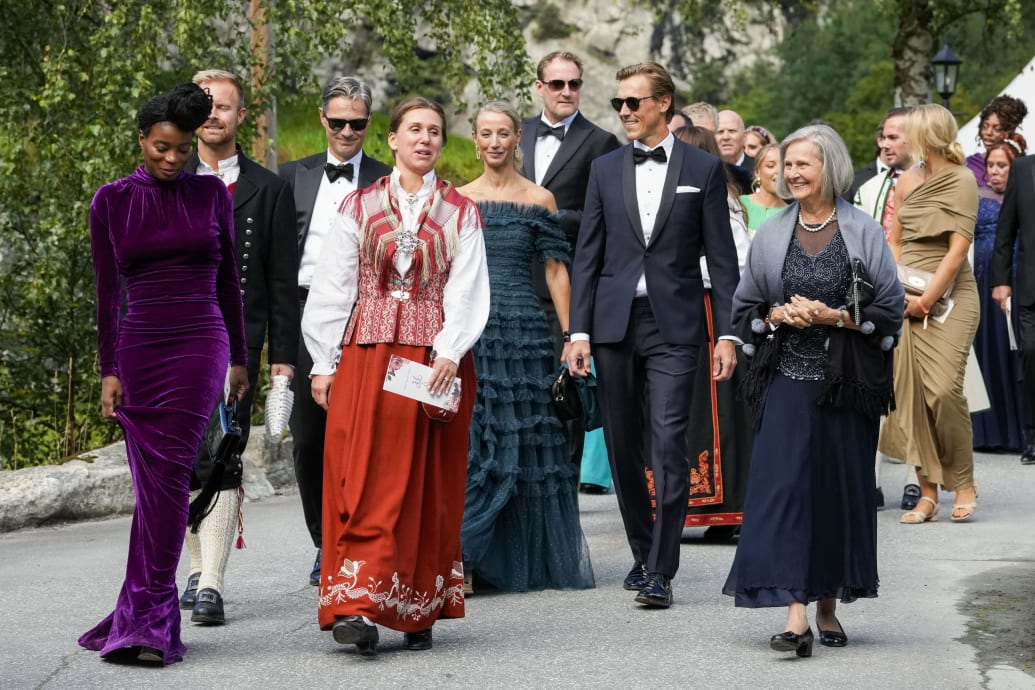 Guests arrive for the wedding ceremony of Princess Martha Louise of Norway and Durek Verrett in Geiranger on Aug. 31, 2024