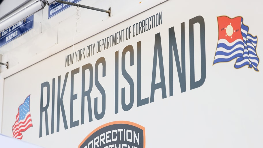 The Rikers Island jail sign is seen on October 24, 2022 in New York City