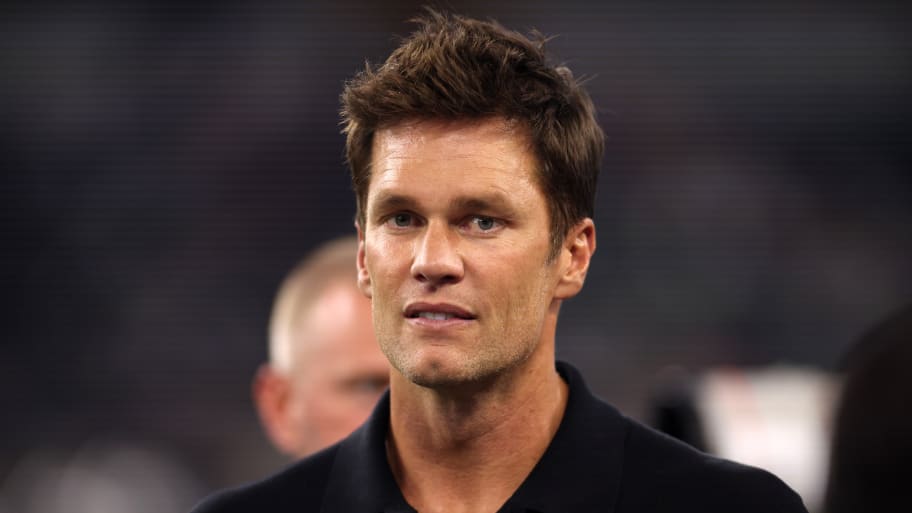 Tom Brady on the field before the game between the Dallas Cowboys and the Las Vegas Raiders