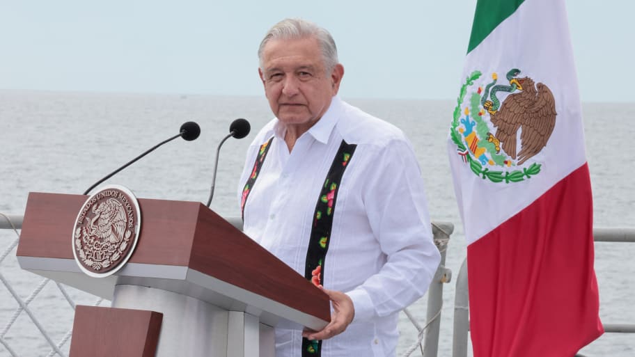Mexico's President Andres Manuel Lopez Obrador, delivers a speech in tribute to the families of the victims of Hurricane Otis in Acapulco