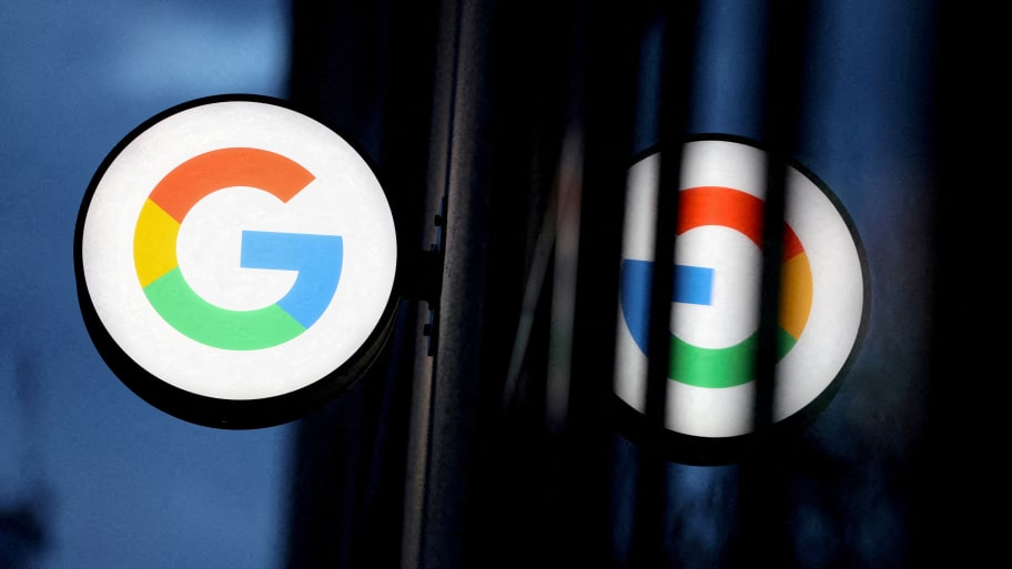 The logo of Google LLC is seen at the Google Store Chelsea in Manhattan, New York City, U.S., November 17, 2021. 