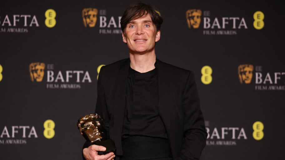 Cillian Murphy poses in the winner's room with his award for Leading Actor for "Oppenheimer" during the 2024 British Academy of Film and Television Awards (BAFTA) at the Royal Festival Hall in the Southbank Centre, London Britain February 18, 2024.