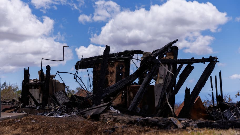 A view of the remains of a residential home after it was destroyed during wildfires, in Kula on Maui island.