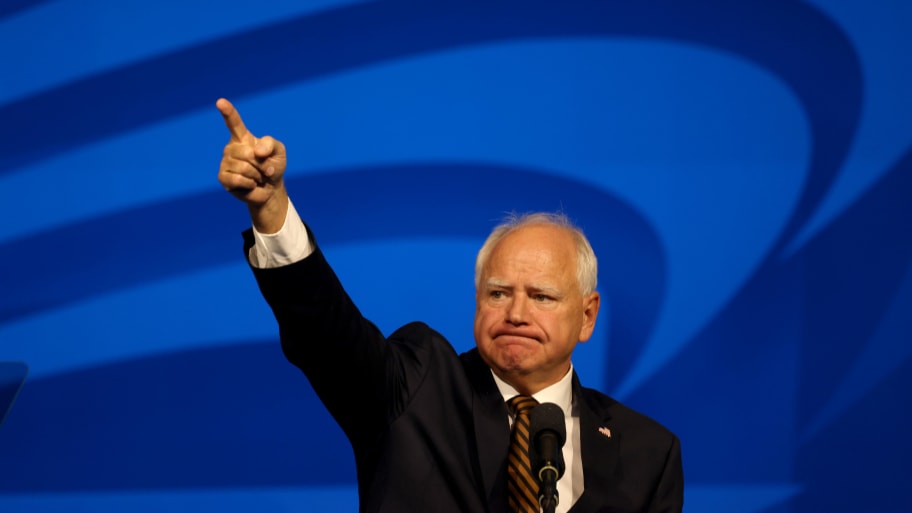 Governor Tim Walz, vice presidential nominee, delivers remarks at the AFSCME's 46th International Convention in Los Angeles on August 13, 2024.  