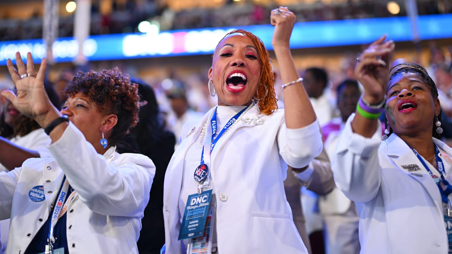 Women in white at the DNC.