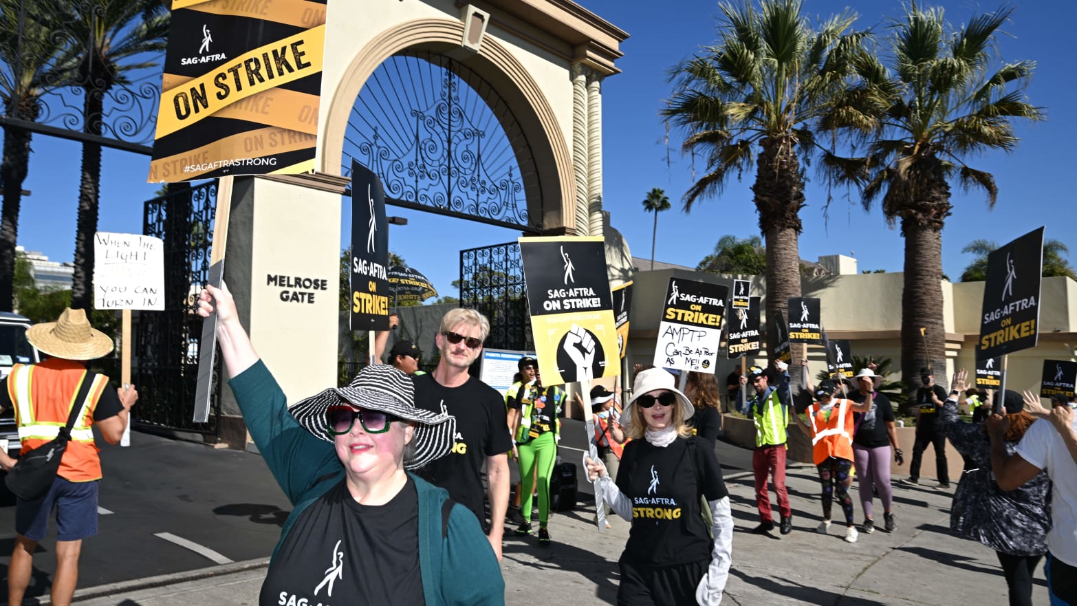 SAG-AFTRA members and supporters picket outside Paramount Studios
