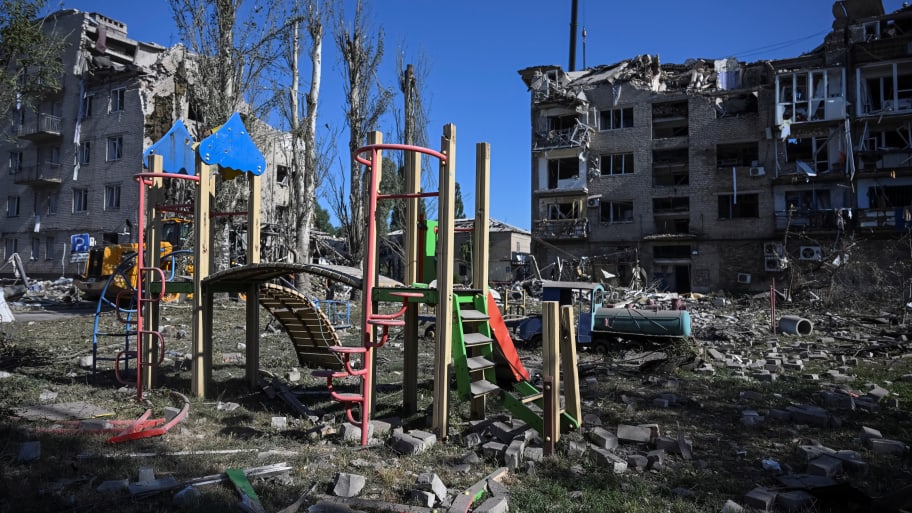 Residential buildings damaged by a Russian missile strike, amid Russia's attack on Ukraine, in Pokrovsk, Donetsk region, Ukraine August 8, 2023. 