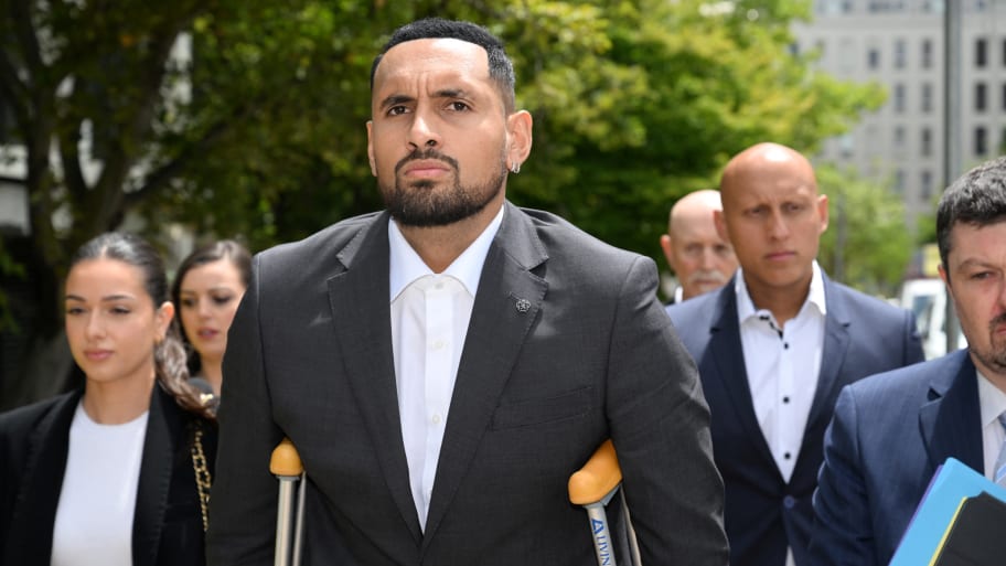 Nick Kyrgios arrives at the ACT Magistrates Court in Canberra, Australia, on Feb. 3, 2023.