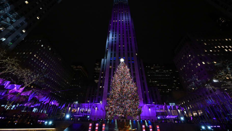 The Swarovski star is seen atop the Christmas Tree during the Rockefeller Center's annual lighting ceremony in New York, November 29, 2023. 