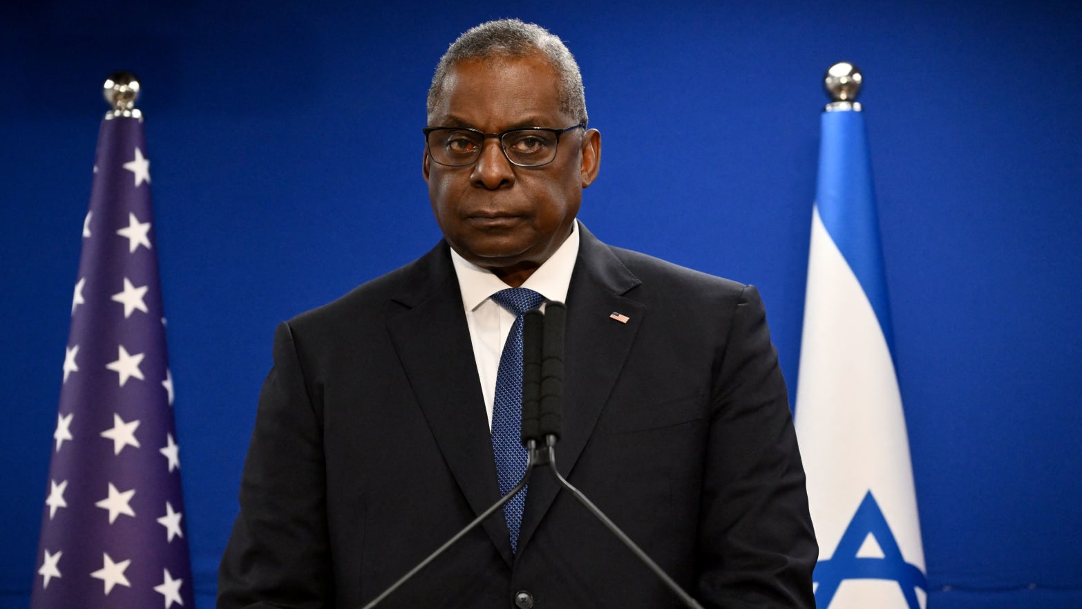US Secretary of Defence Lloyd Austin looks on during a joint press conference with Israel's defence minister, in Tel Aviv on December 18, 2023.
