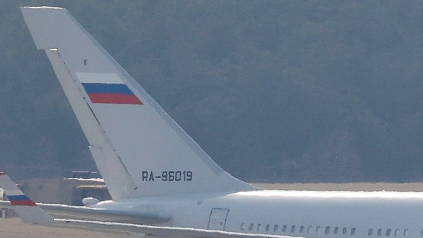 A plane with the flag of Russia shown.
