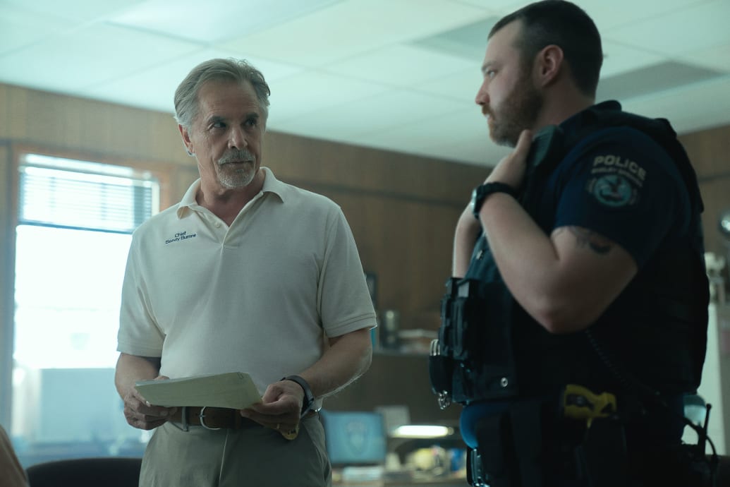 Don Johnson as Chief Sandy Burnne and Emory Cohen as Officer Steve Lann