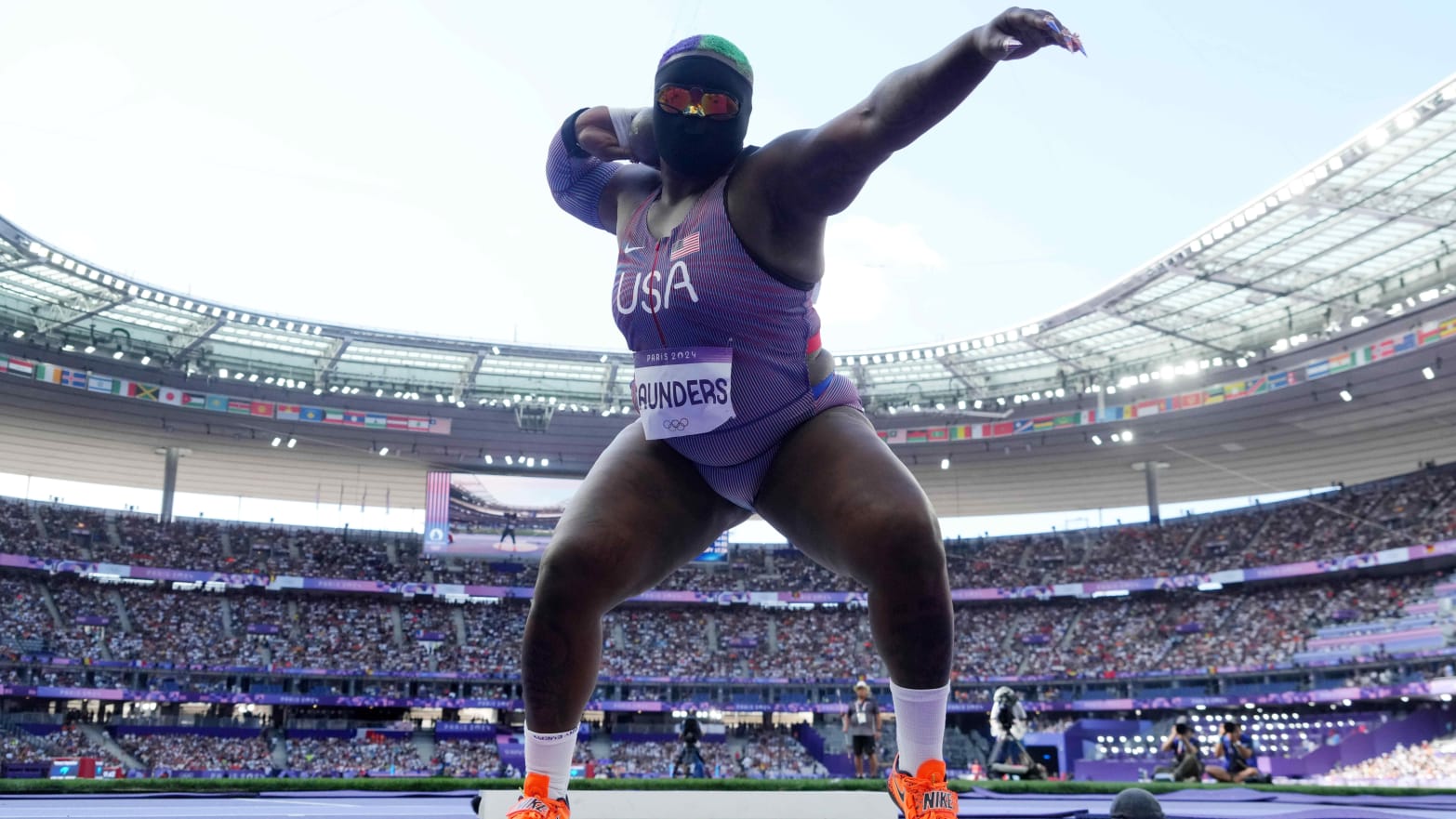 Raven Saunders (USA) in the women’s shot put qualifications during the Paris 2024 Olympic Summer Games