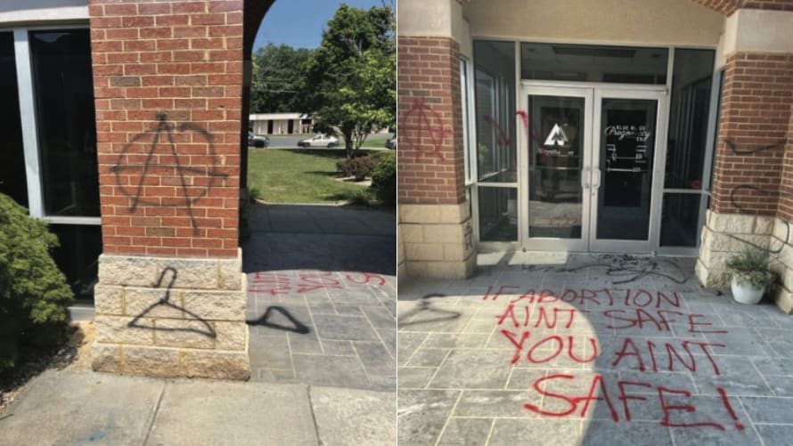 A vandalized anti-abortion clinic in Lynchburg, Virginia