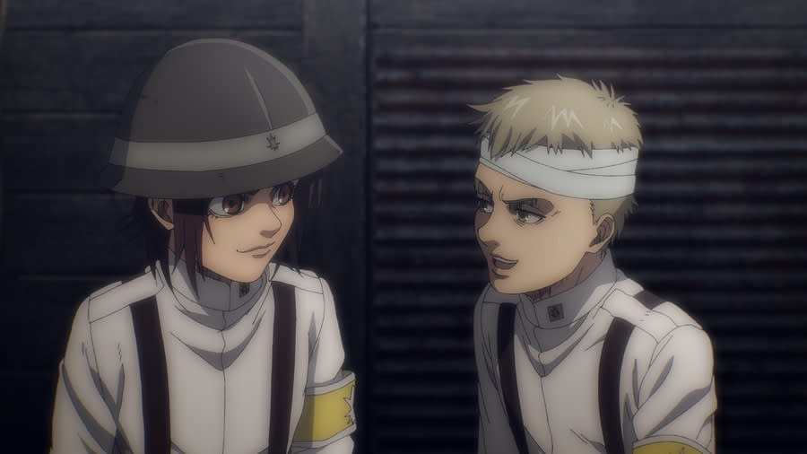 Two boys wearing armbands in Attack on Titan