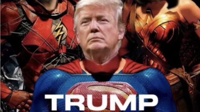 Donald Trump posted a poorly photoshopped image of his head superimposed on Superman’s body, along with the heads of several allies pasted over the rest of the Justice League.