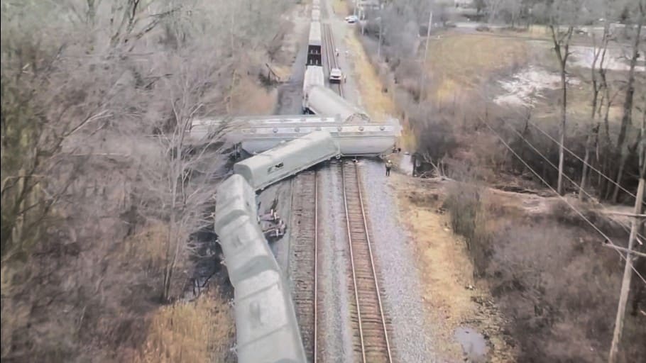 A derailed train in Michigan