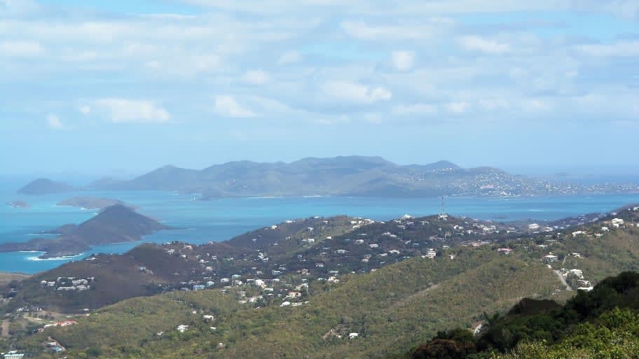 St. John, United States Virgin Islands, from the upper elevation of St. Thomas, USVI.