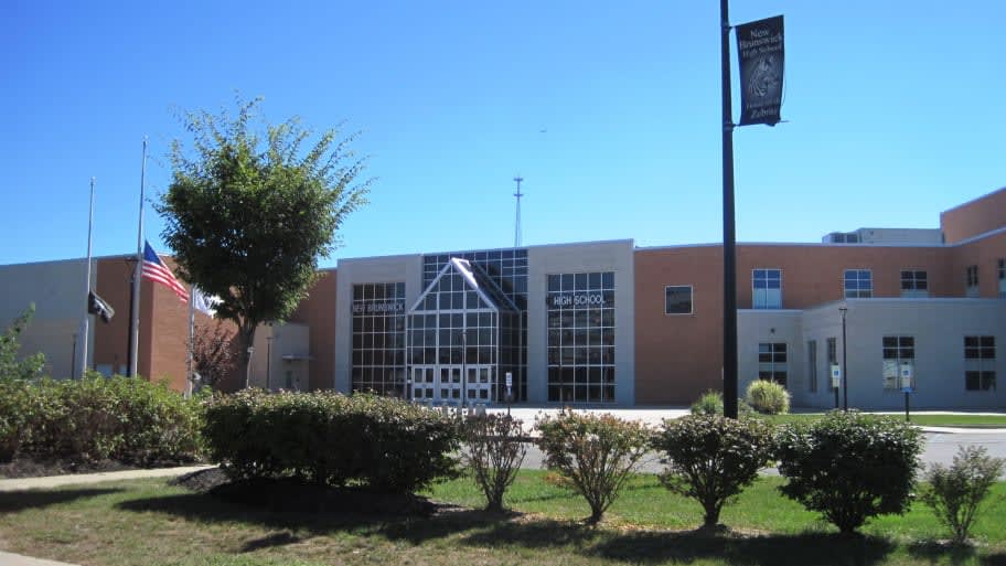 Photo showing the front of New Brunswick High School in New Brunswick, New Jersey. Photo taken from Somerset Street.