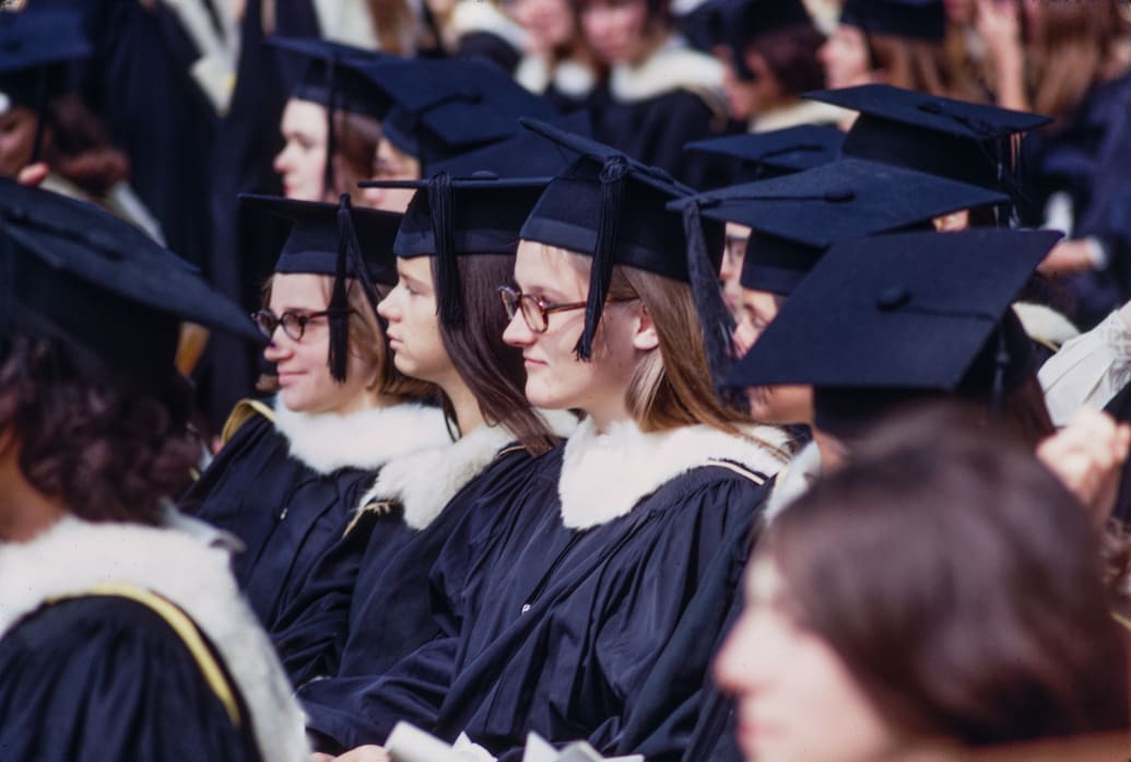 A photograph of Drew Gilpin Faust graduating from Bryn Mawr college.