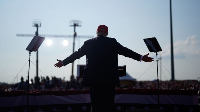 Former President Donald Trump speaks during a campaign rally in Butler, Pennsylvania just moments before shots rang out.