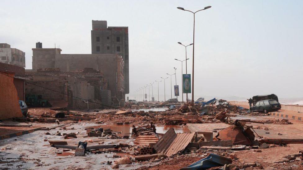 A view of the devastation after floods caused by Storm Daniel on Sept. 11, 2023, in Derna, Libya.