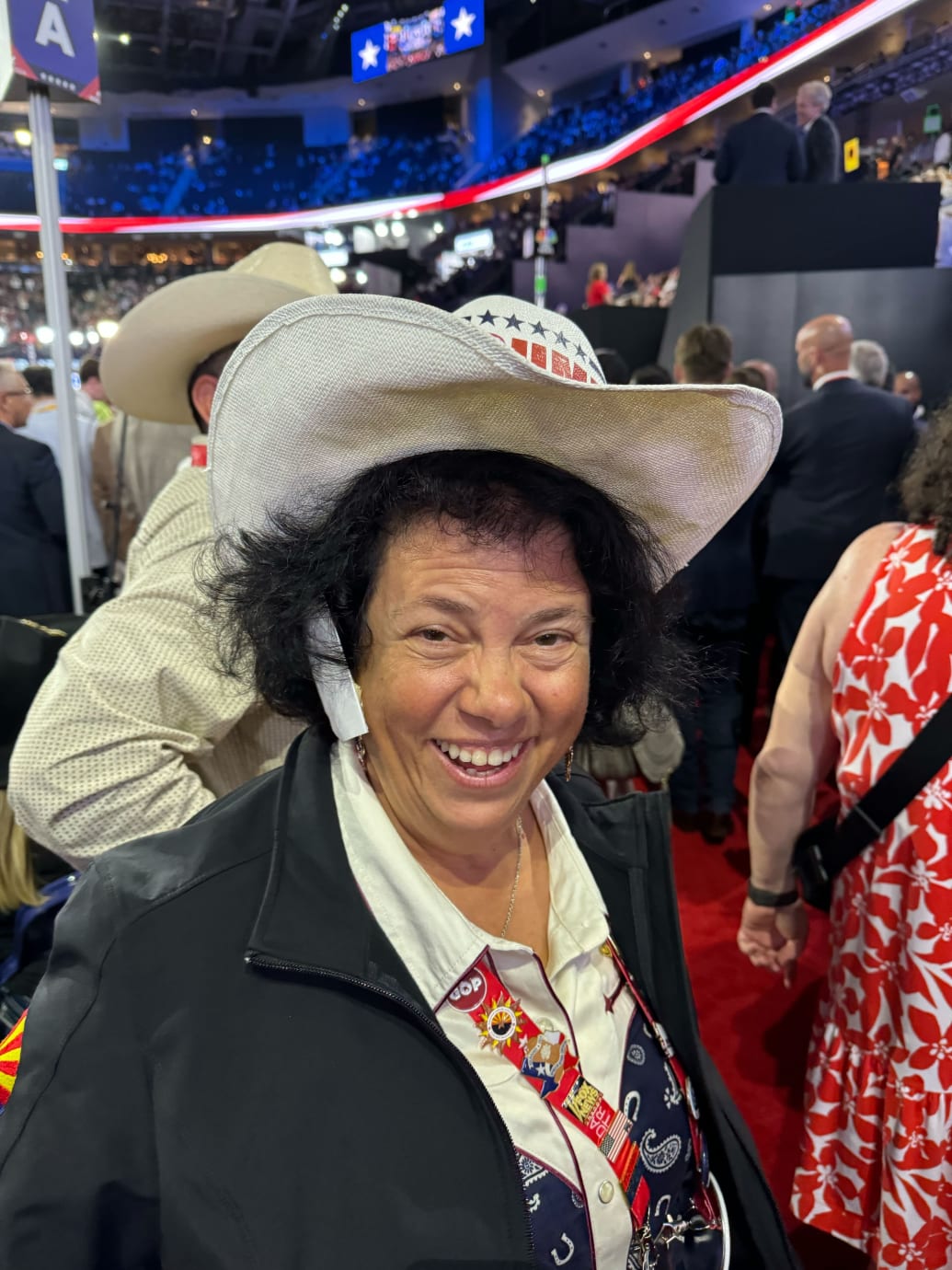 A woman wears a bandage at the RNC