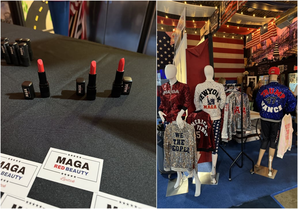 Lipsticks and apparel on sale at the America First Warehouse