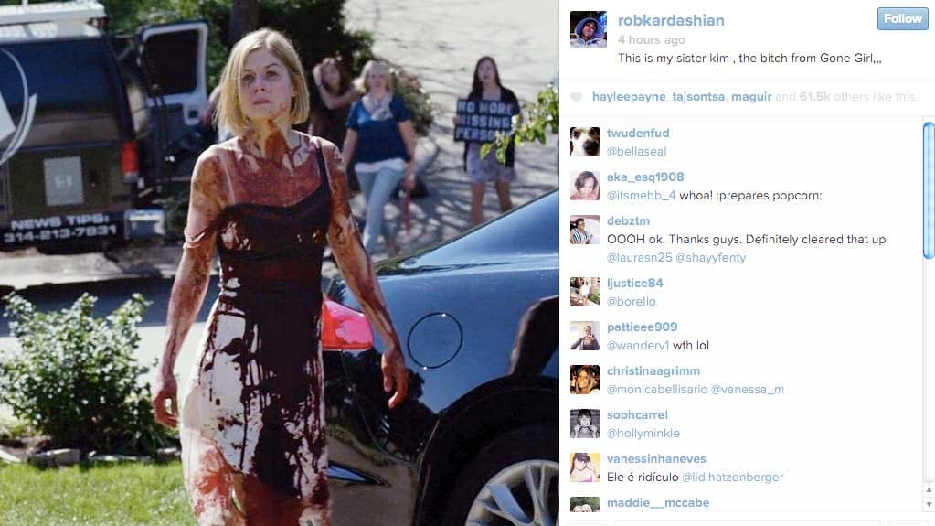 Kim Kardashian's Brother Rob Blasts Her on Instagram With Bloody 'Gone Girl' Photo