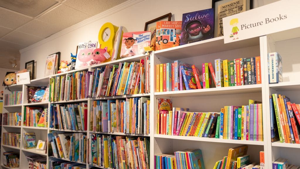 Interior of Bel and Bunna Books, an independent bookstore featuring children's books in Lafayette, California.