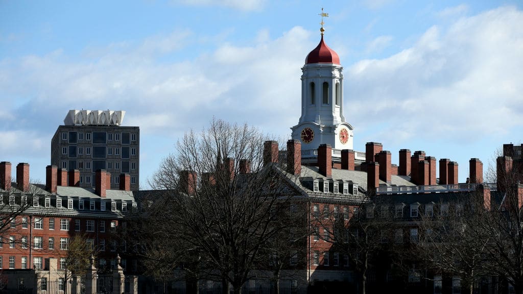 A general view of Harvard University campus is seen on April 22, 2020, in Cambridge, Massachusetts.