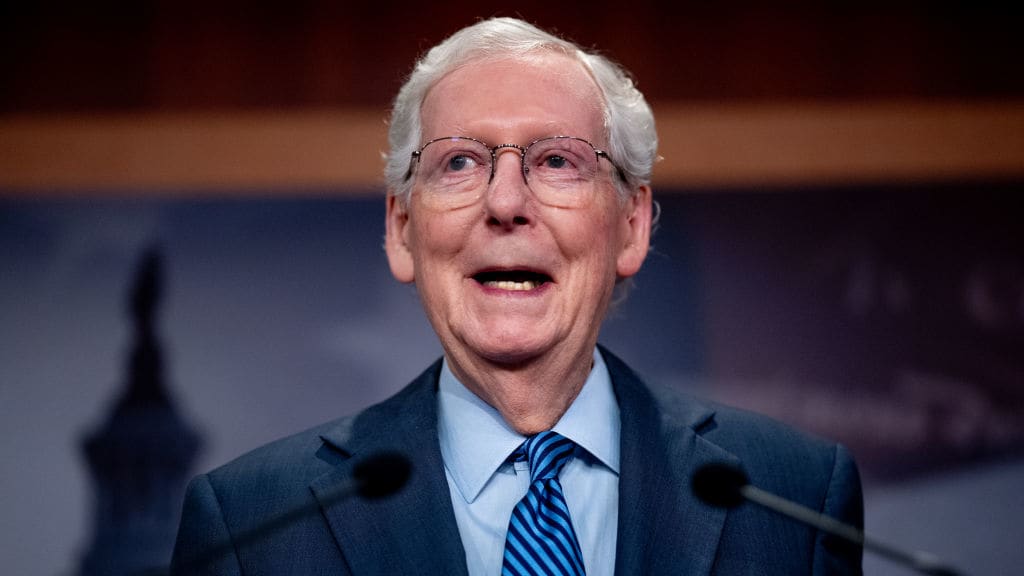Senate Minority Leader Mitch McConnell (R-KY) speaks at a news conference on Capitol Hill on April 23, 2024 in Washington, DC.