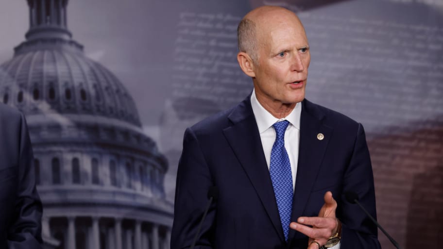 Sen Rick Scott (R-FL) speaks during a news conference at the U.S. Capitol Building in Washington, DC.