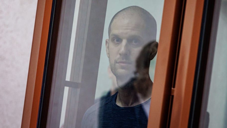 Wall Street Journal reporter Evan Gershkovich in a Moscow courtroom.