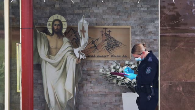 Police at Christ The Good Shepherd Church in the suburb of Wakeley on April 16, 2024 in Sydney, Australia.
