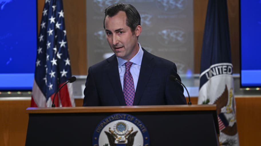 U.S. State Department Spokesperson Matt Miller speaks to reporters during the daily press briefing at the State Department in Washington