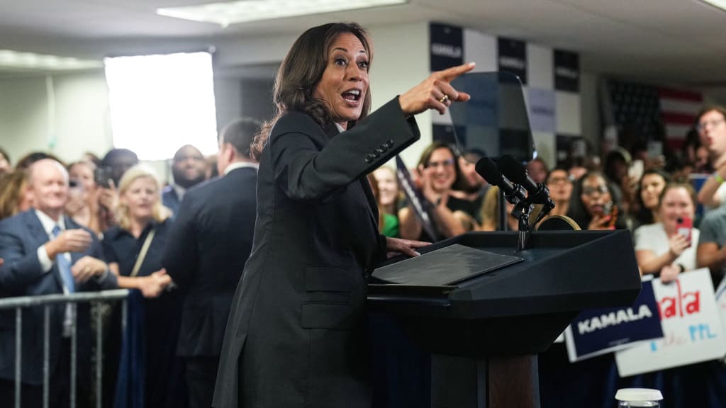 Kamala Harris speaks at her campaign headquarters in Wilmington, Delaware.