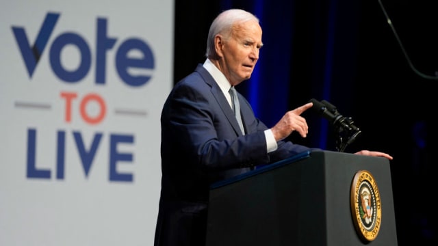 US President Joe Biden speaks during an economic summit at the College of Southern Nevada in Las Vegas.