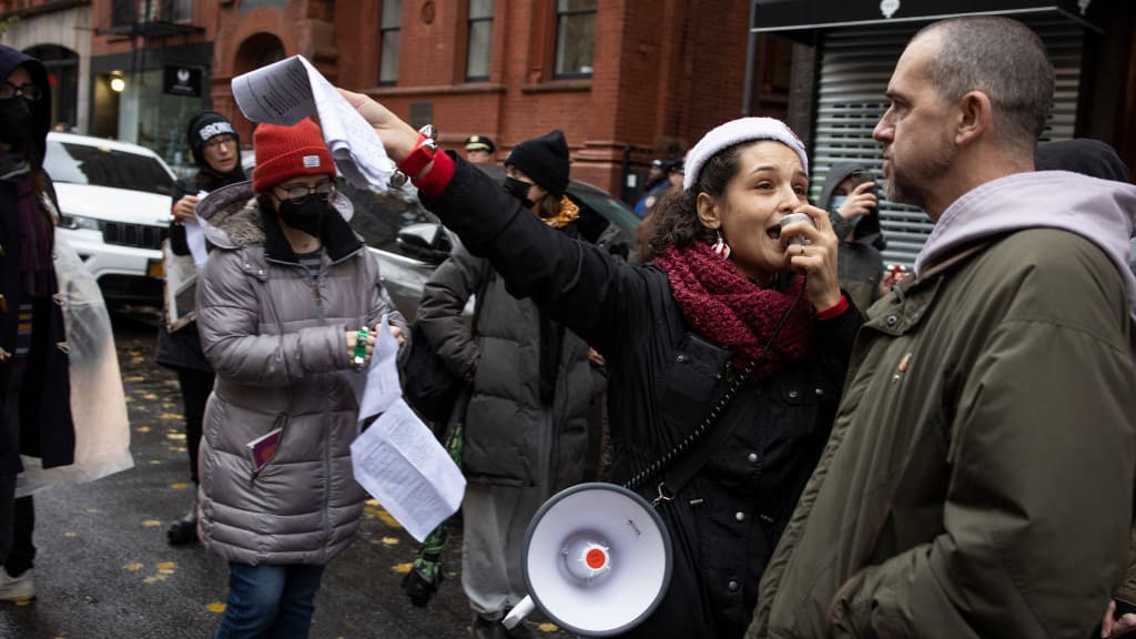 Pro and anti-abortion demonstrators clash in what has become a monthly ritual as anti-abortion activists attempt to walk from the Old St Patricks Church to a Planned Parenthood clinic in New York City.