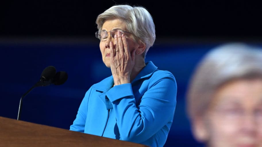 Sen. Elizabeth Warren gets emotional as she arrives to speak on the fourth and last day of the Democratic National Convention in Chicago.