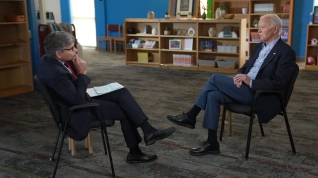 President Joe Biden sits with George Stephanopoulos.