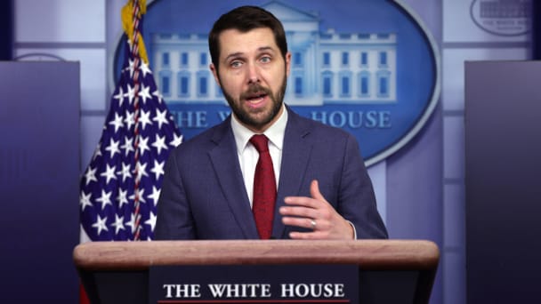 National Economic Council Director Brian Deese speaks during a White House news briefing in Washington, D.C.