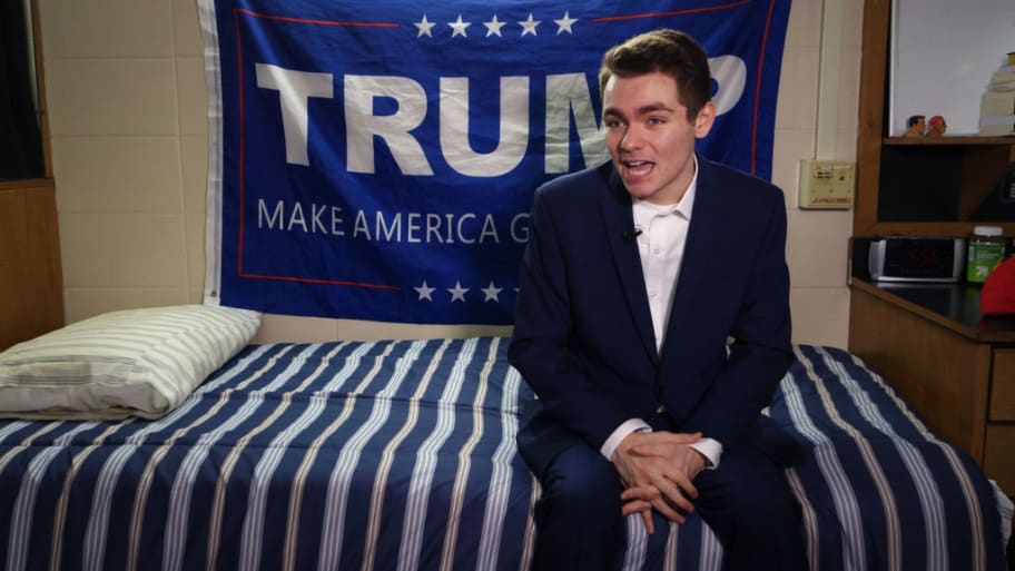 Nick Fuentes answers a question during an interview in Boston, Massachusetts, in 2016.