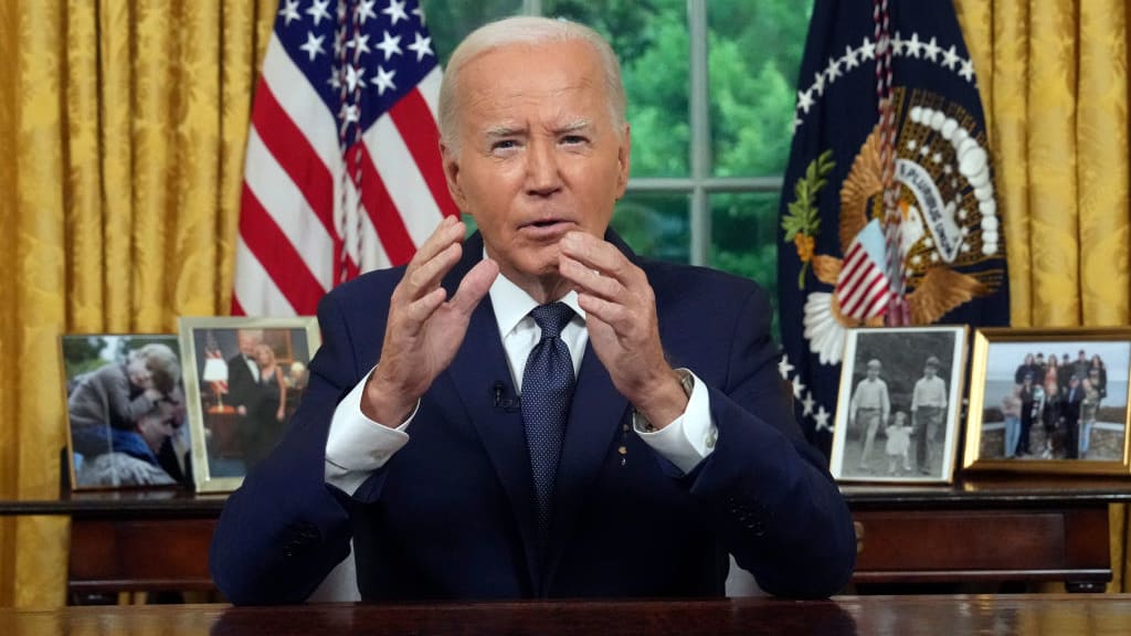 U.S. President Joe Biden delivers a nationally televised address from the Oval Office of the White House.